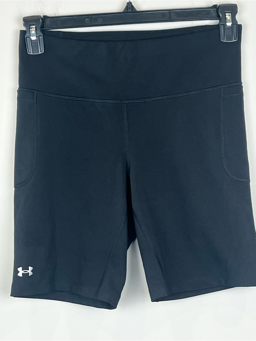 Under Armour Black Bike Shorts Compression Side Phone Pockets Women's Size Large